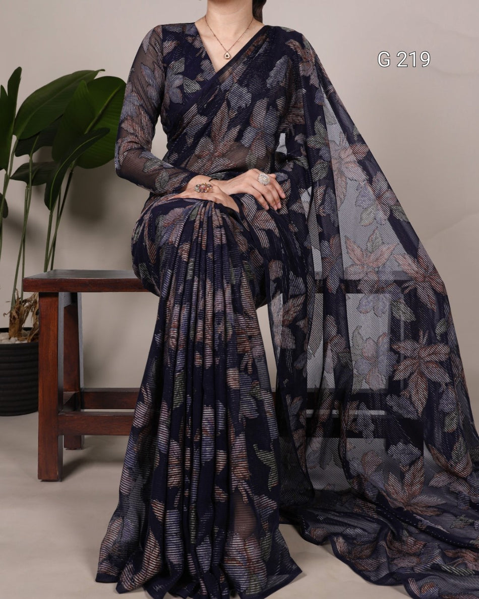 Floral Viscose Lurex Brasso Saree – G 219