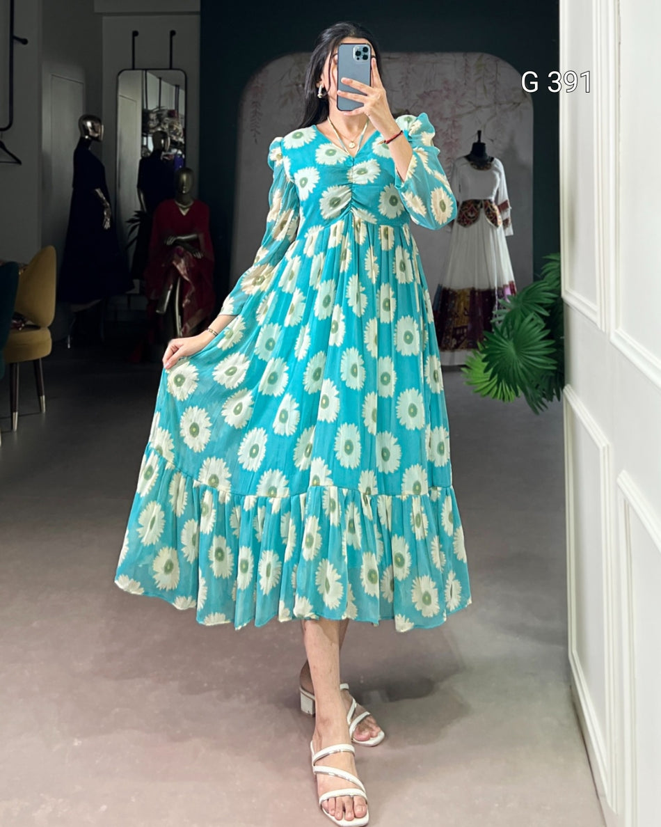 Weightless Marbal Frock with Floral & Foil Work - G 391