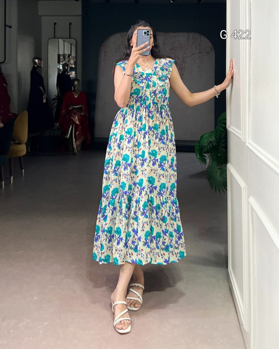 Floral Printed Maslin Silk Frock – G 422