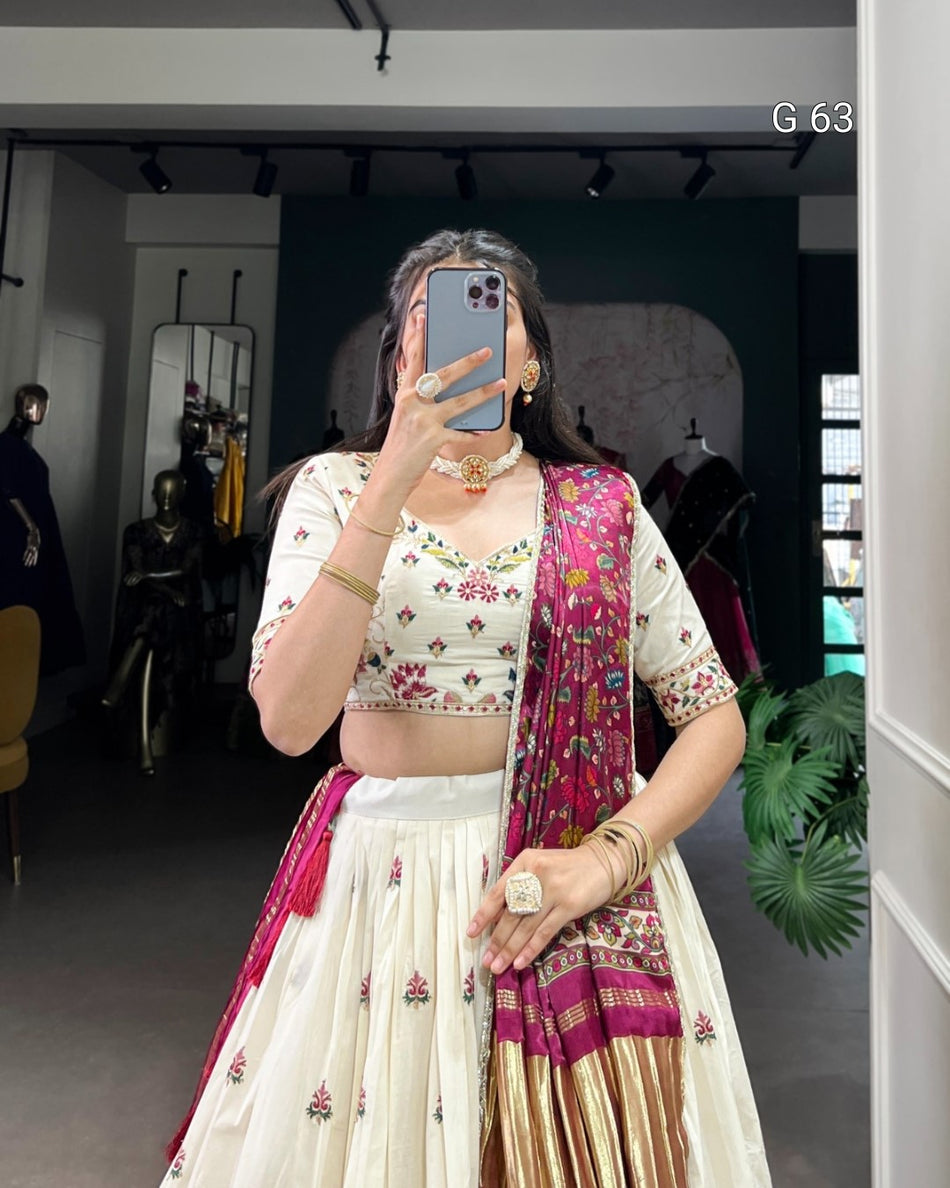Khadi Cotton Lehenga with Sequins & Thread Embroidery – G 63 Flower