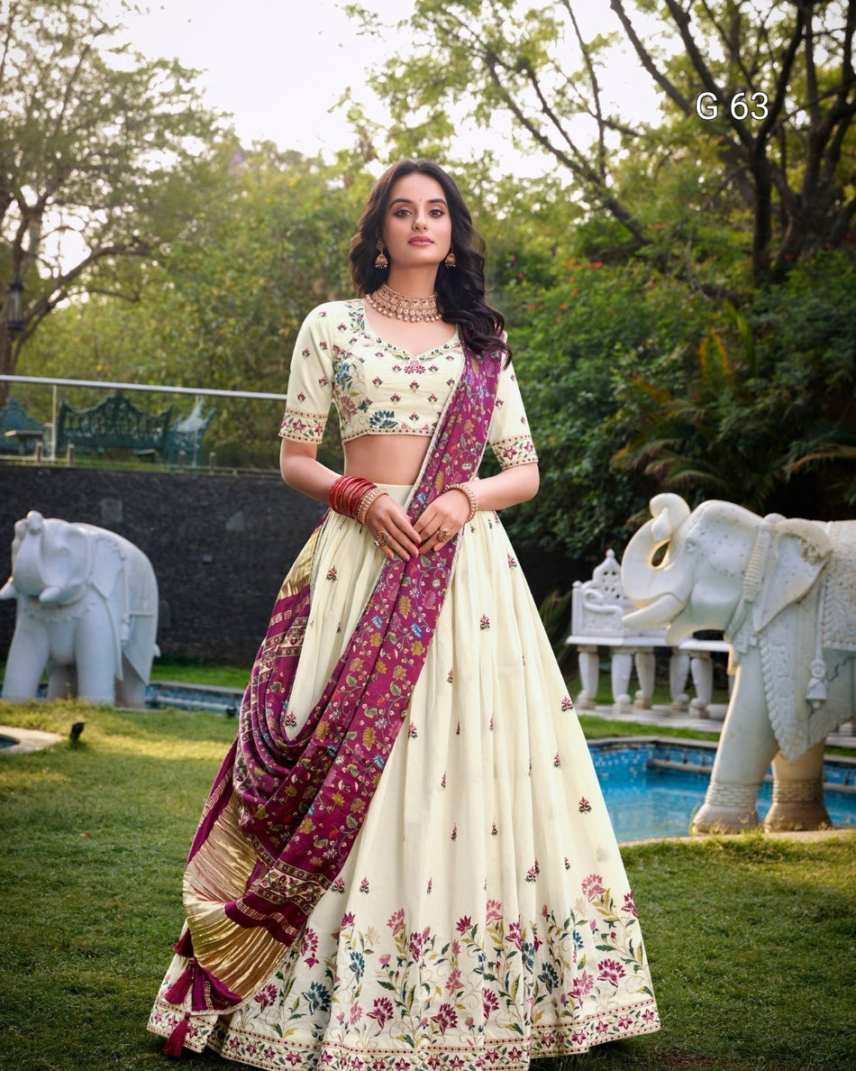 Khadi Cotton Lehenga with Sequins & Thread Embroidery – G 63 Flower