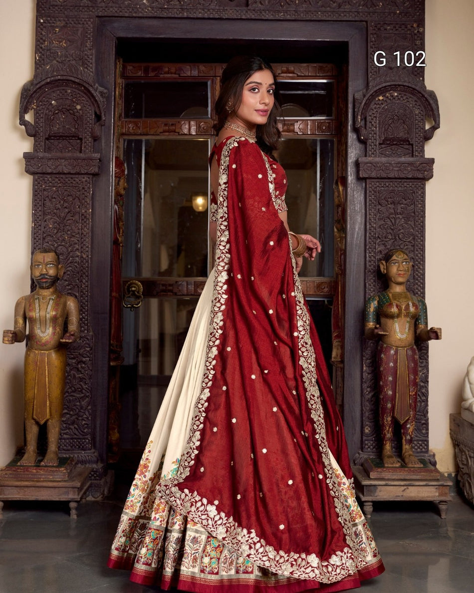 Tussar Silk Lehenga with Foil Work – G 102 Off white