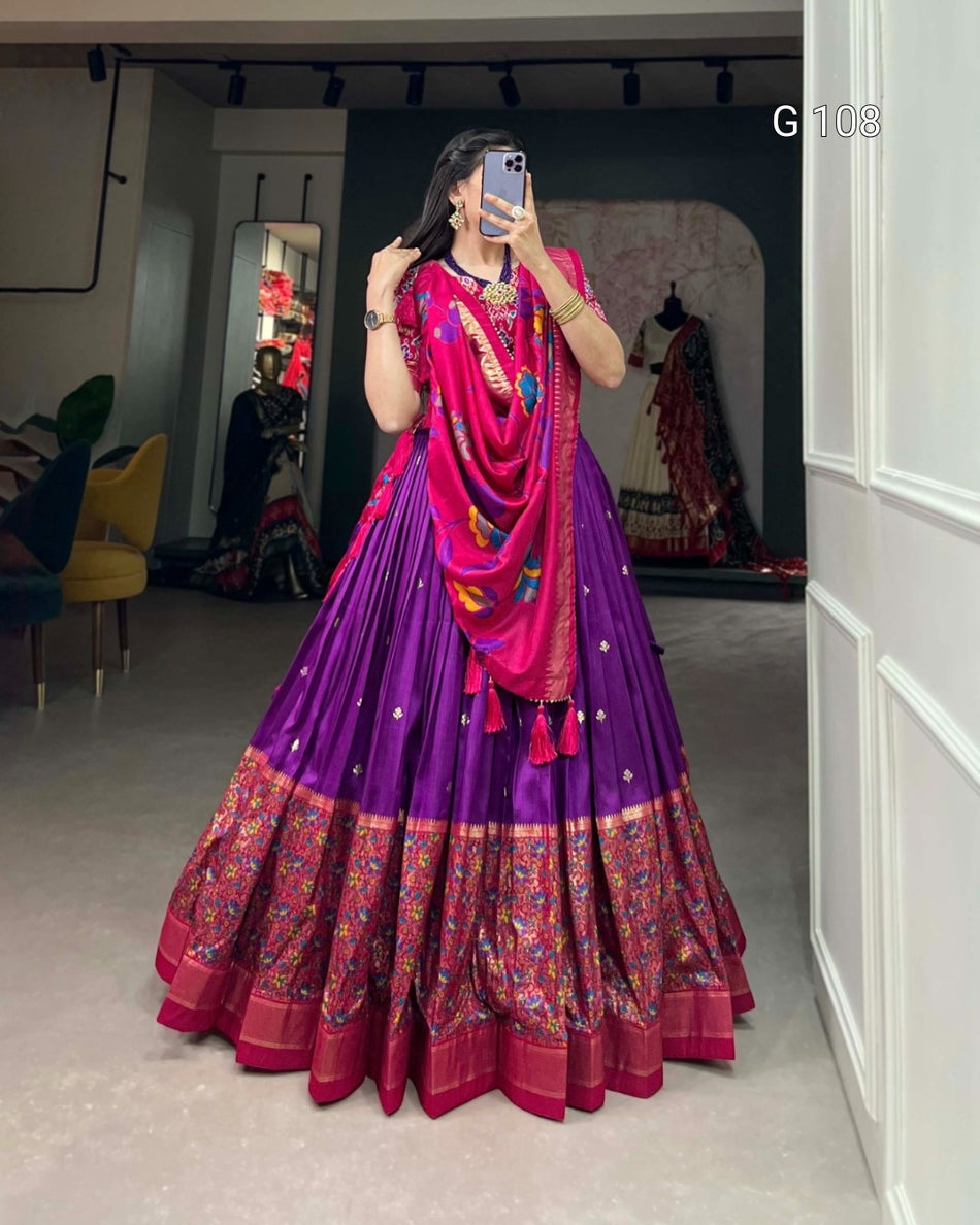Tasar Silk Lehenga with Foil Work – G 108 Purple