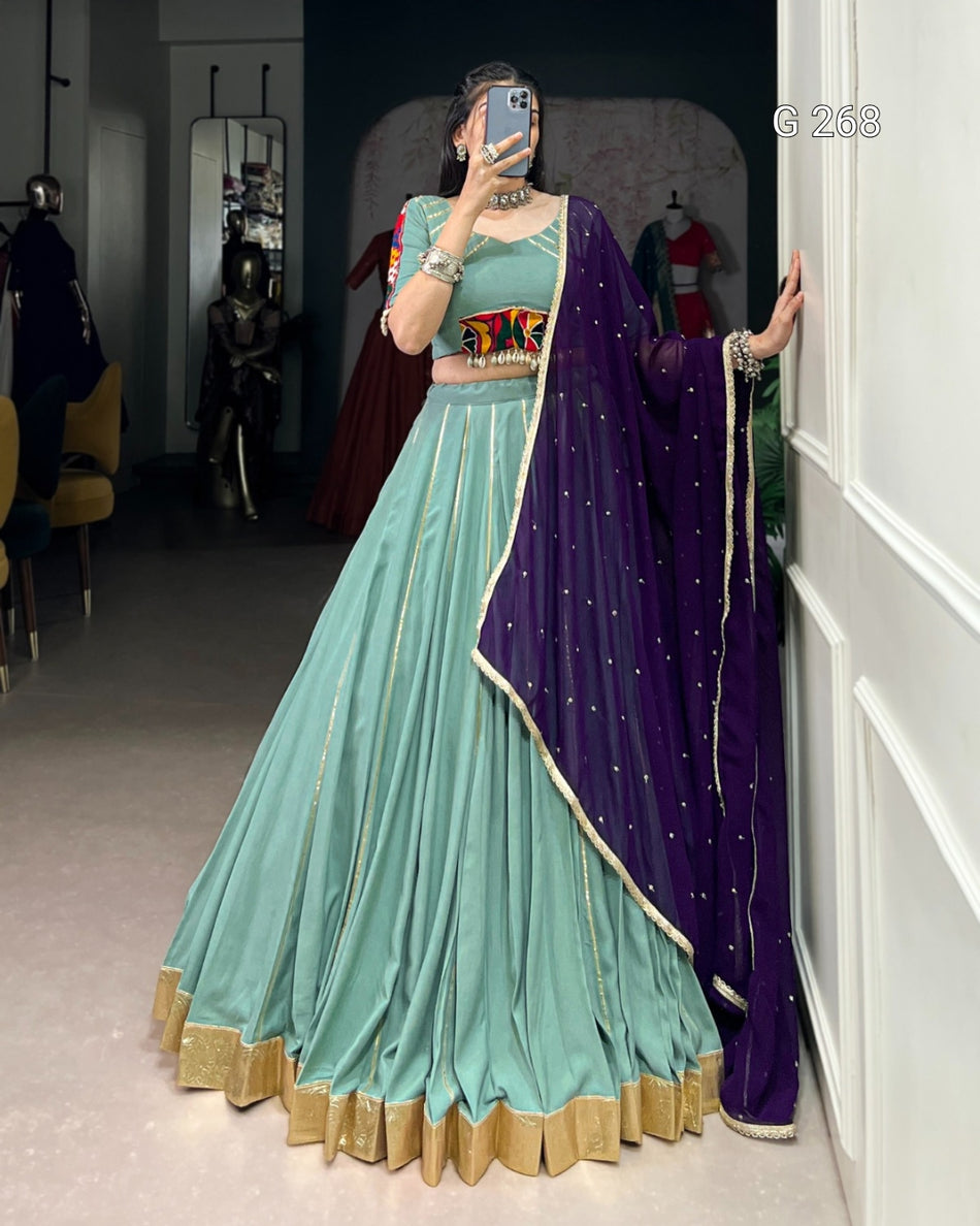 Embossed Design Pure Rayon Lehenga with Gotta Patti Lace Touch Up – G 268