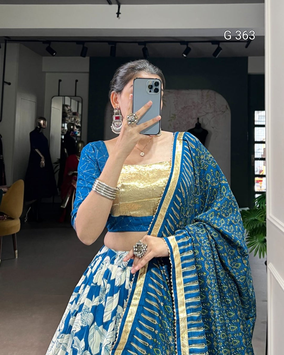 Tasar Silk Lehenga with Foil & Embossed Design – G 363