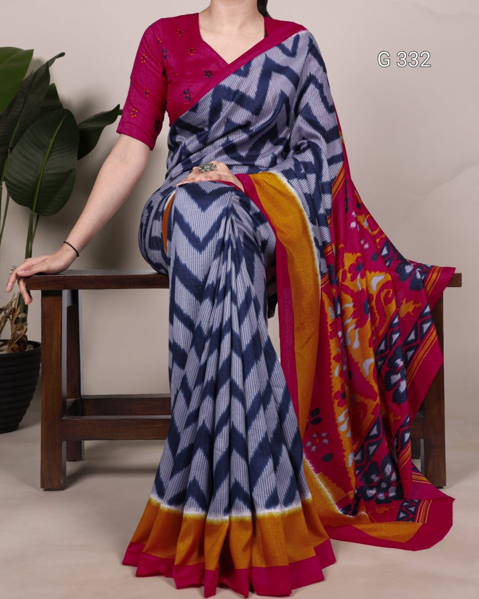 Tasar Silk Saree with Printed Design – G 332 Mehndi