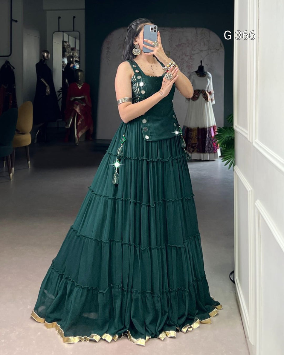 Marble Lehenga with Embossed Design & Real Mirror Work Koti – G 366