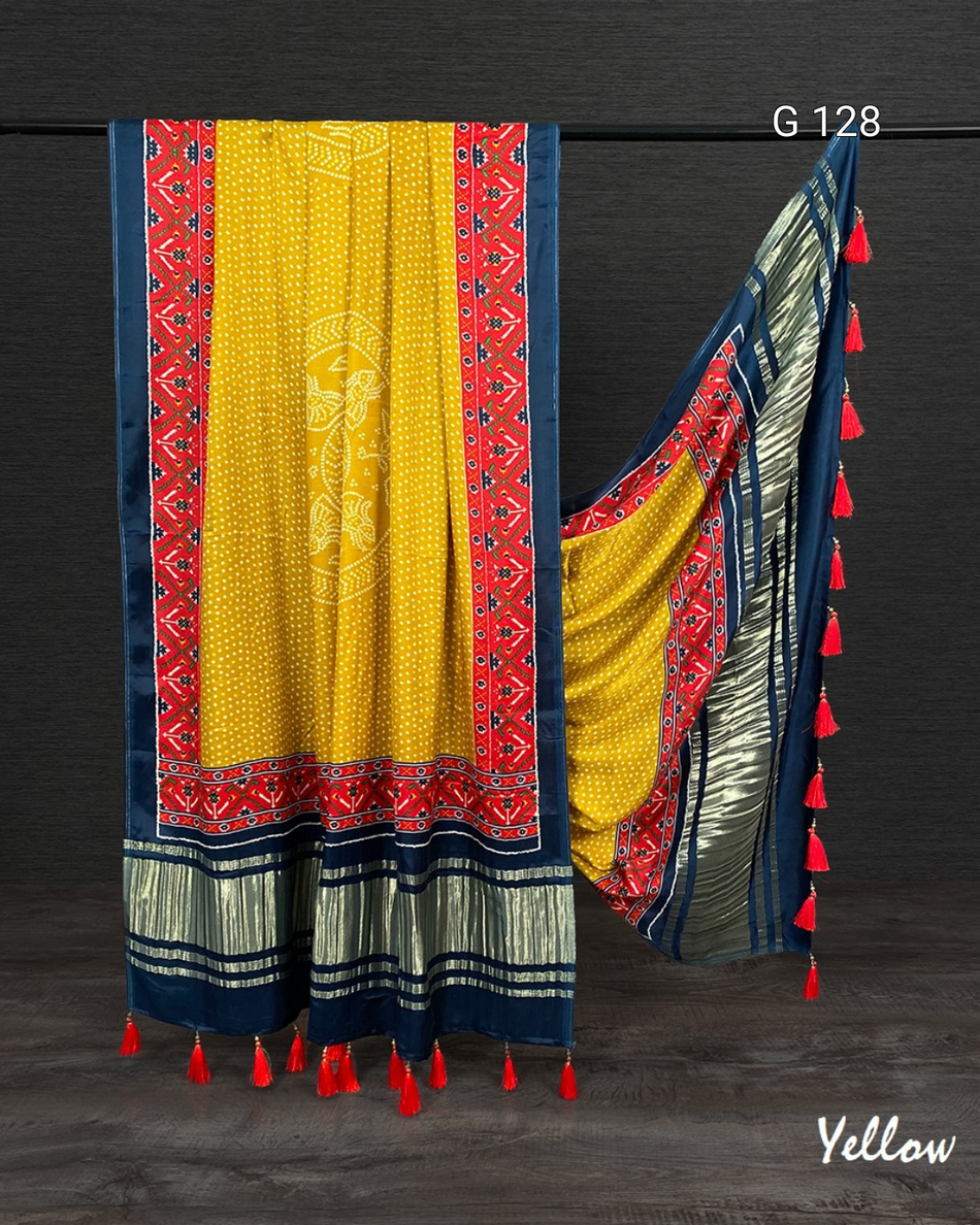 Pure Gaji Silk Dupatta with Digital Print & Tassels – G 128