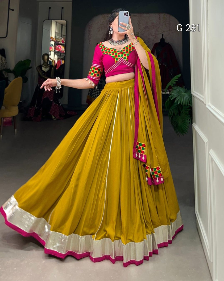 Plain Rayon Lehenga with Gamthi & Gota Patti Blouse – G 281 Mustred