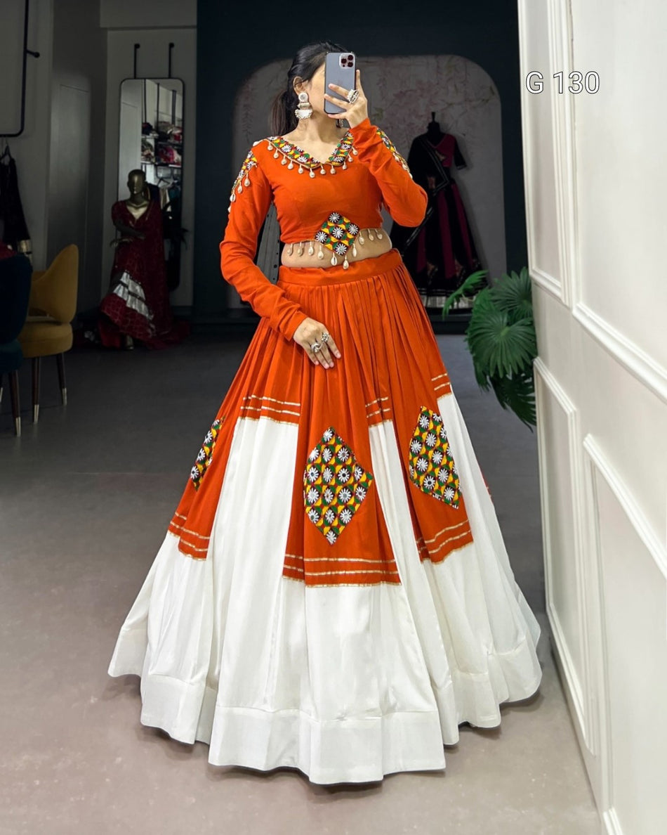 Plain Pure Rayon Lehenga with Gamthi Patch Work & Gota Patti Touch Up – G 130 Orange