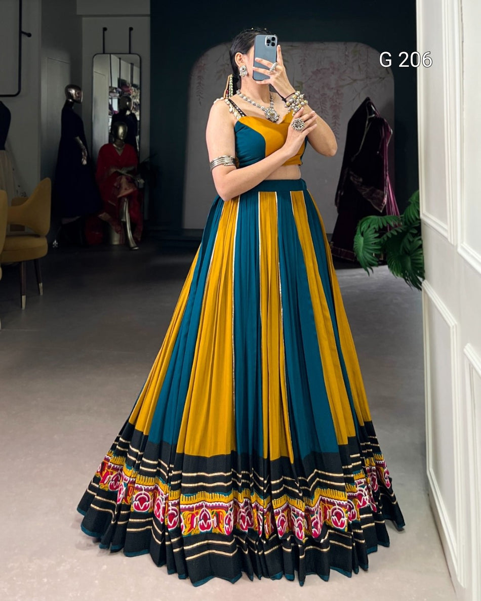 Gamthi Work Pure Rayon Lehenga with Gotta Patti Lace and Paper Mirror Work Blouse – G 206 Mustard