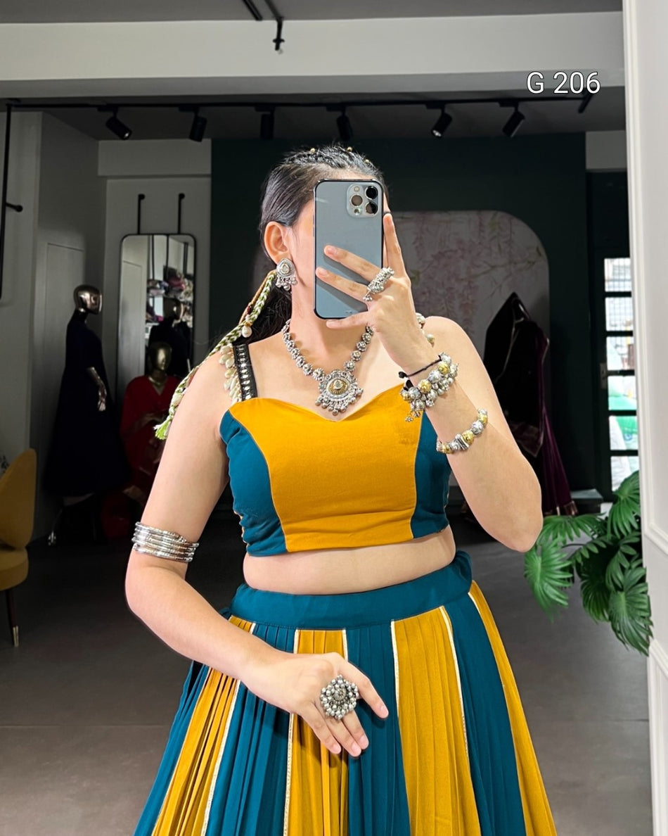 Gamthi Work Pure Rayon Lehenga with Gotta Patti Lace and Paper Mirror Work Blouse – G 206 Mustard