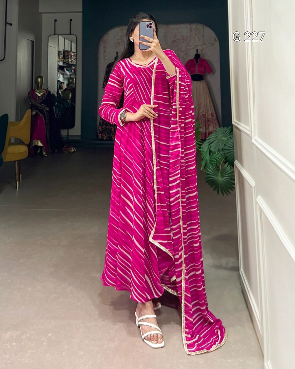 Leheriya Georgette Gown with Lace Touch Up – G 227 Pink