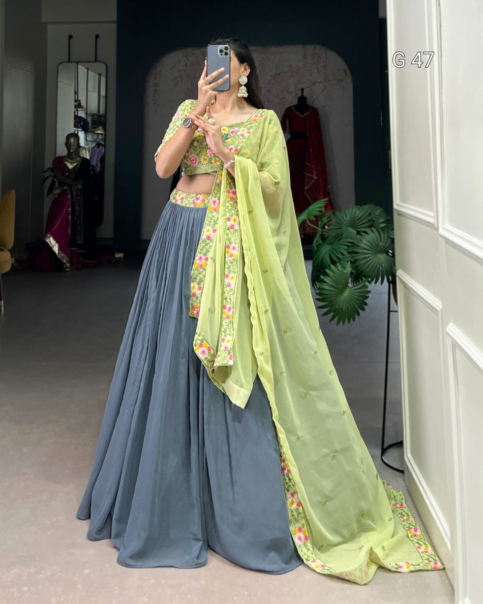 Georgette Lehenga with Sequins & Thread Embroidery Work – G 47 Gray