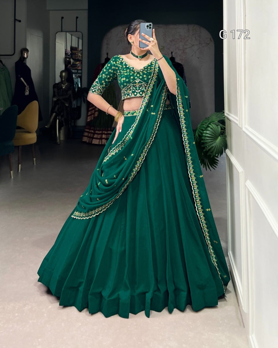 Bottle Green Georgette Lehenga with Thread Embroidery Belt – G 172 Bottle Green