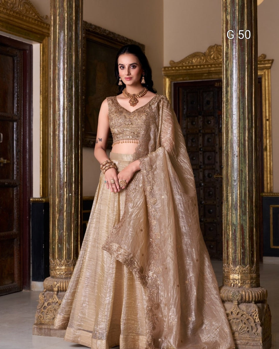 Gold Crush Lehenga with Sequins & Thread Embroidery Work – G 50 Chiku