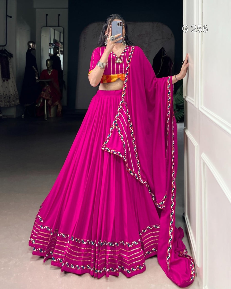 Sequins & Thread Embroidery Gold Crush Lehenga with Lace Border – G 256