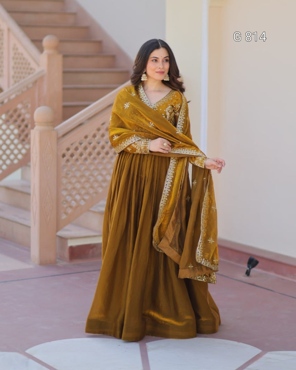 Designer Gown with Rich Embroidered Dupatta G 814