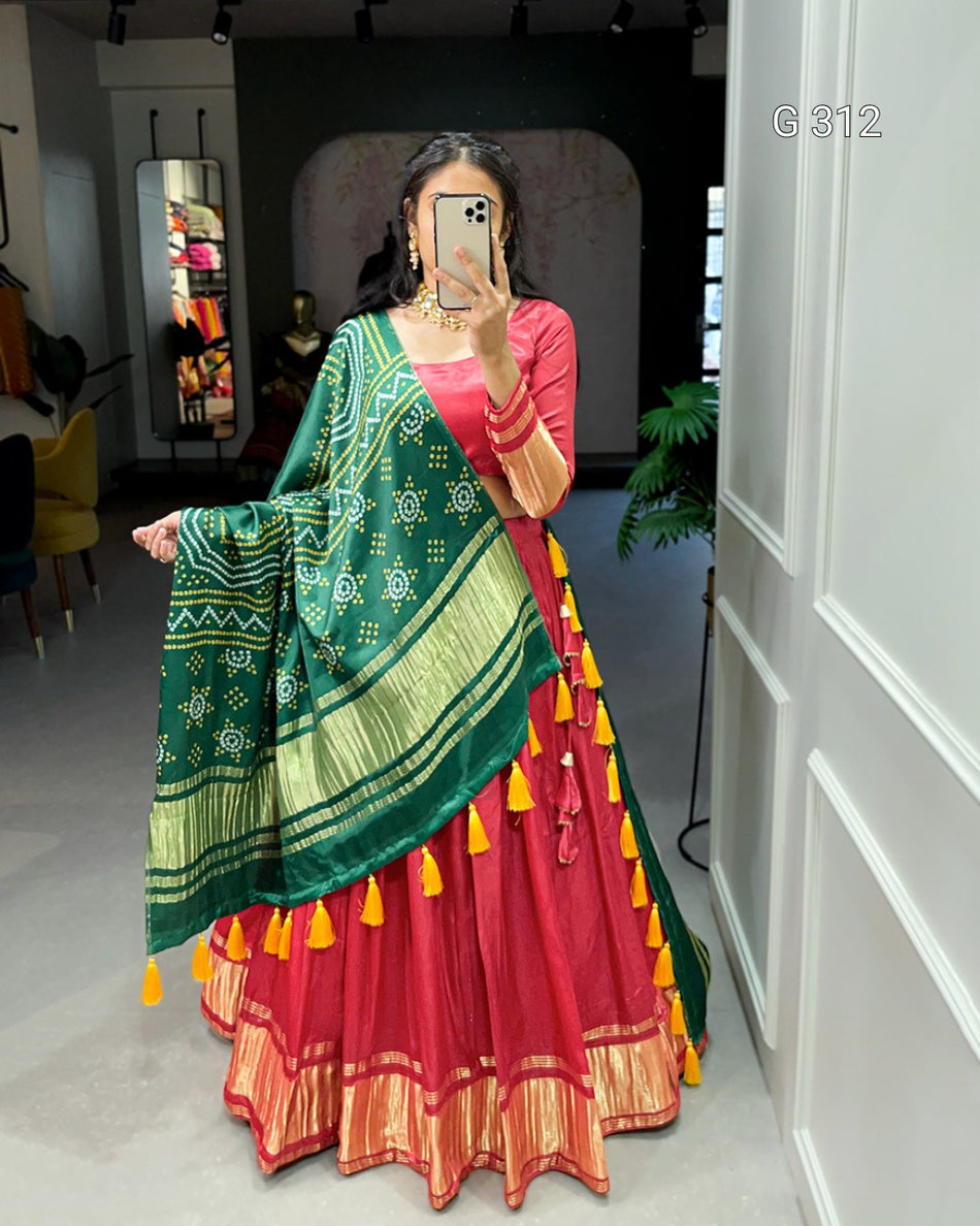 Gaji Silk Lehenga with Dyeing & Lagdi Patta Work – G 312