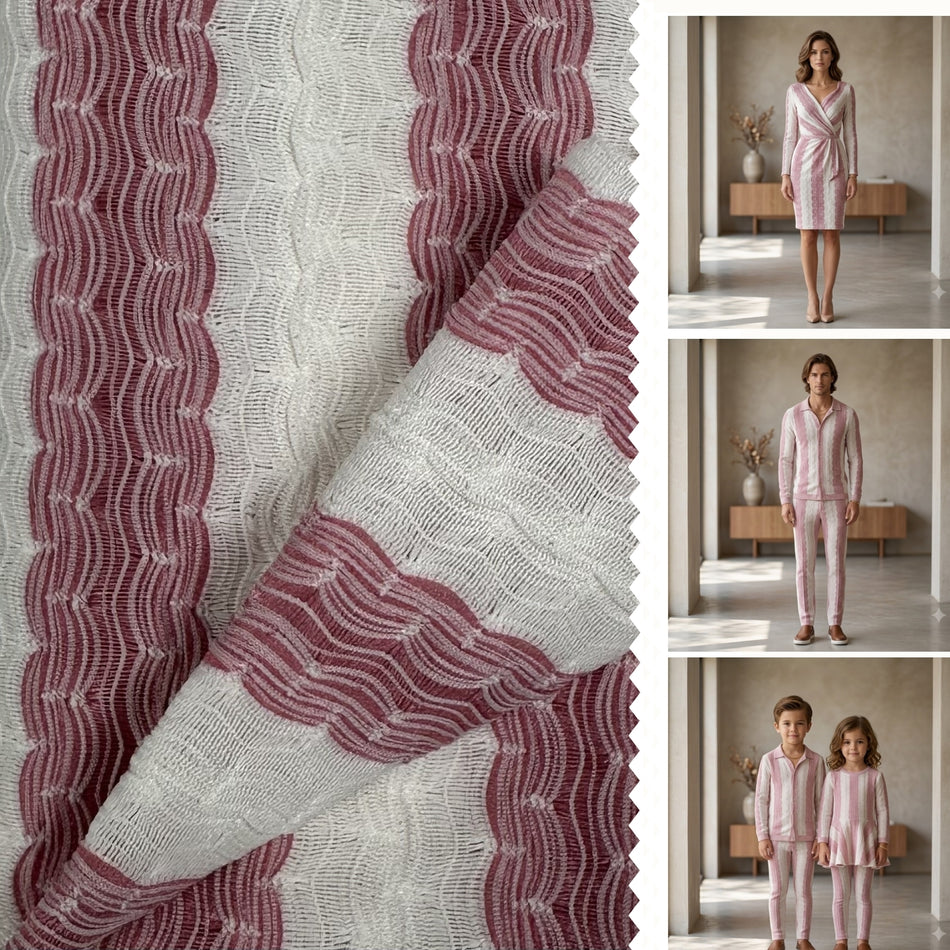 Ripple Textured Knit Fabric by Yard, Poly Spandex Stretch Digital Print Waves Material- GF 19