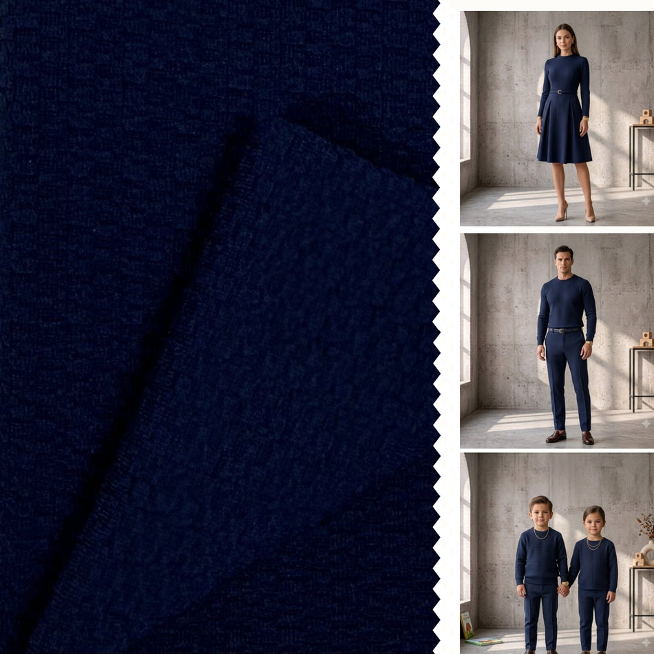 Navy Blue Textured Knit Fabric by Yard, Poly Spandex Stretch Dimensional Material- GF 29