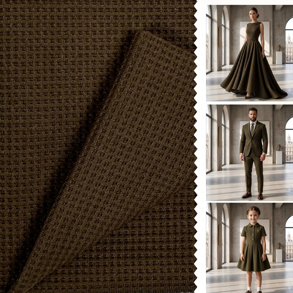 Brown Waffle Knit Fabric by Yard, Korean Rib Textured Poly Spandex Stretch Material - GF 32