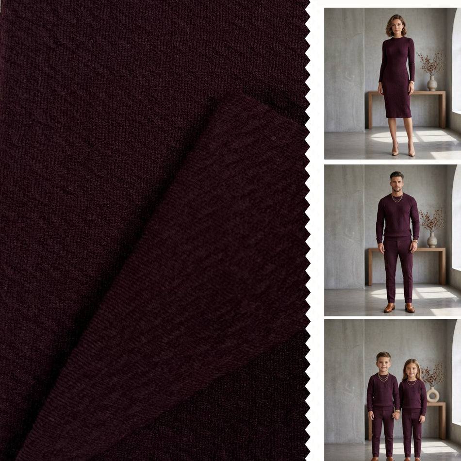 Dark Maroon Karara Textured Knit Fabric by Yard, Poly Spandex Stretch Crinkle Material - GF 26