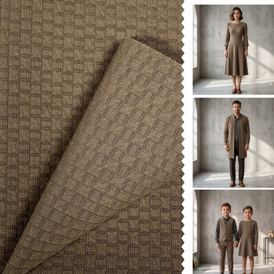 Brown Orio Textured Knit Fabric by Yard, Poly Spandex Stretch Bubble Jersey Material- GF 28