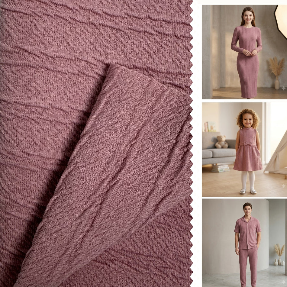 Soft Pink Chain Strip Knit Fabric by Yard, Poly Spandex Stretch Textured Ribbon Line Material GF 44