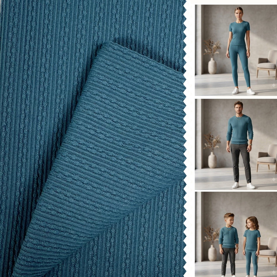 Blue Raindrop Textured Knit Fabric by Yard, Poly Spandex Stretch Organic Dot Material  - GF 16