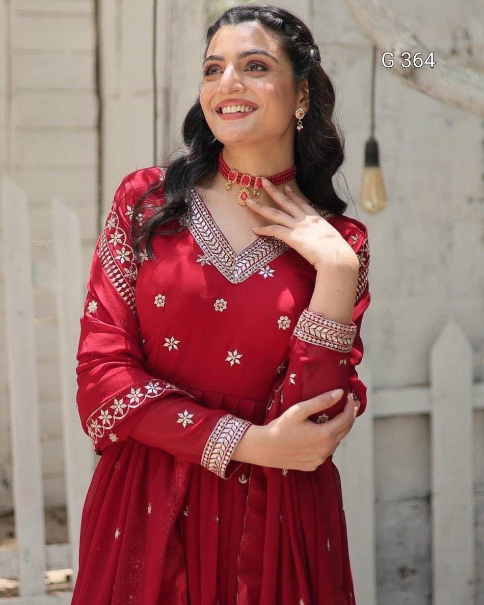 Faux Blooming Gown with Sequins & Embroidered Work – G 364