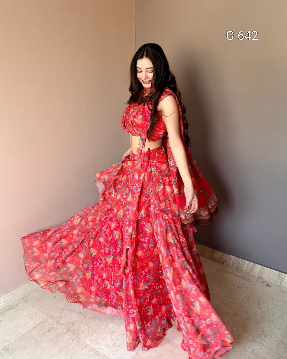 Elegant Red Floral Lehenga for Romantic Celebrations G 642