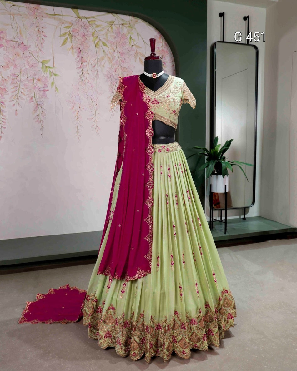 Elegant Aqua Lehenga with Sequins and Thread Work - G 451