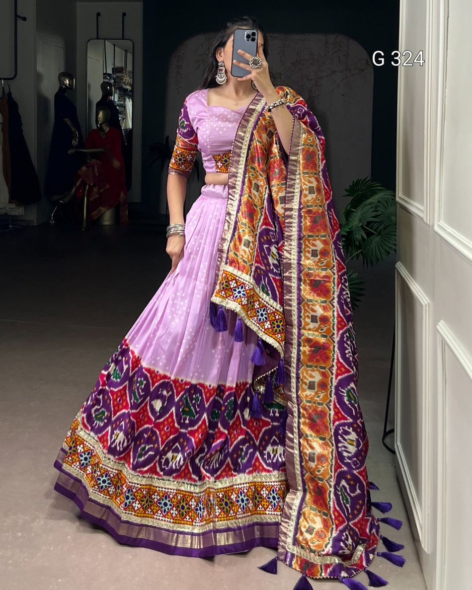 Tasar Silk Lehenga with Foil & Mirror Work – G 324