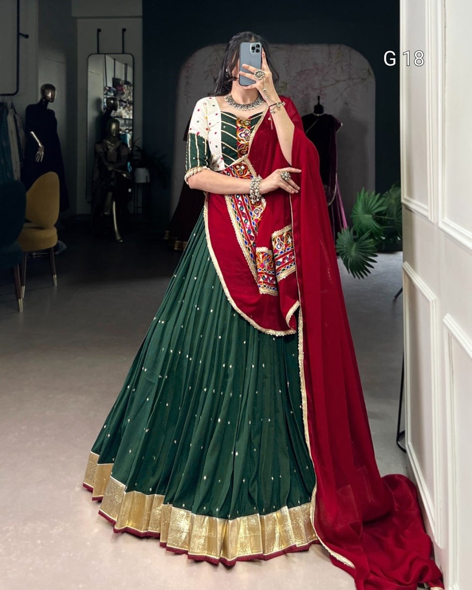 Green Chiffon Lehenga with Sequins & Thread Embroidery – G 18 Green
