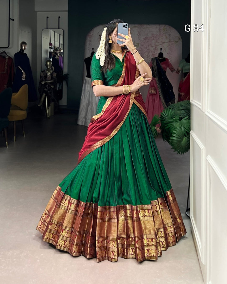 Narayan Pet Cotton Lehenga with Zari Weaving Work – G 84 Green