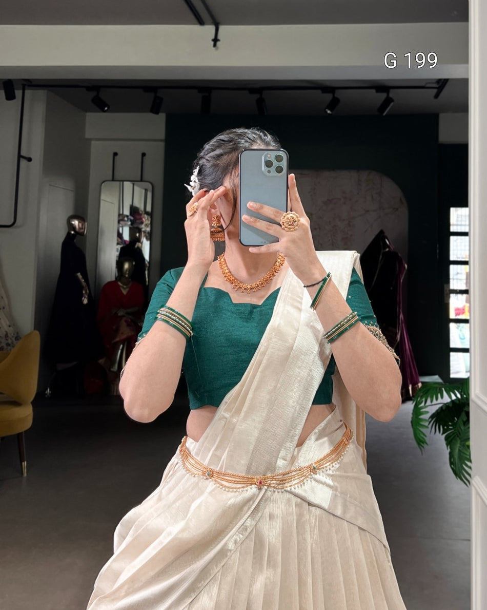 Green Poly Tasar Lehenga with Viscose Border and Bead Work – G 199 Green