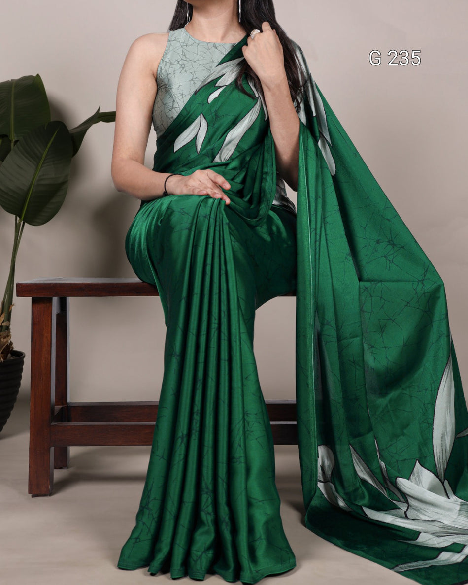 Floral Printed Satin Silk Saree – G 235