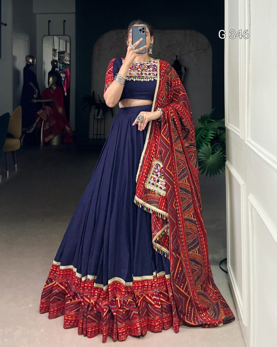 Navy Blue Pure Rayon Lehenga with Bandhej Print & Foil Work - G 346 Navy Blue