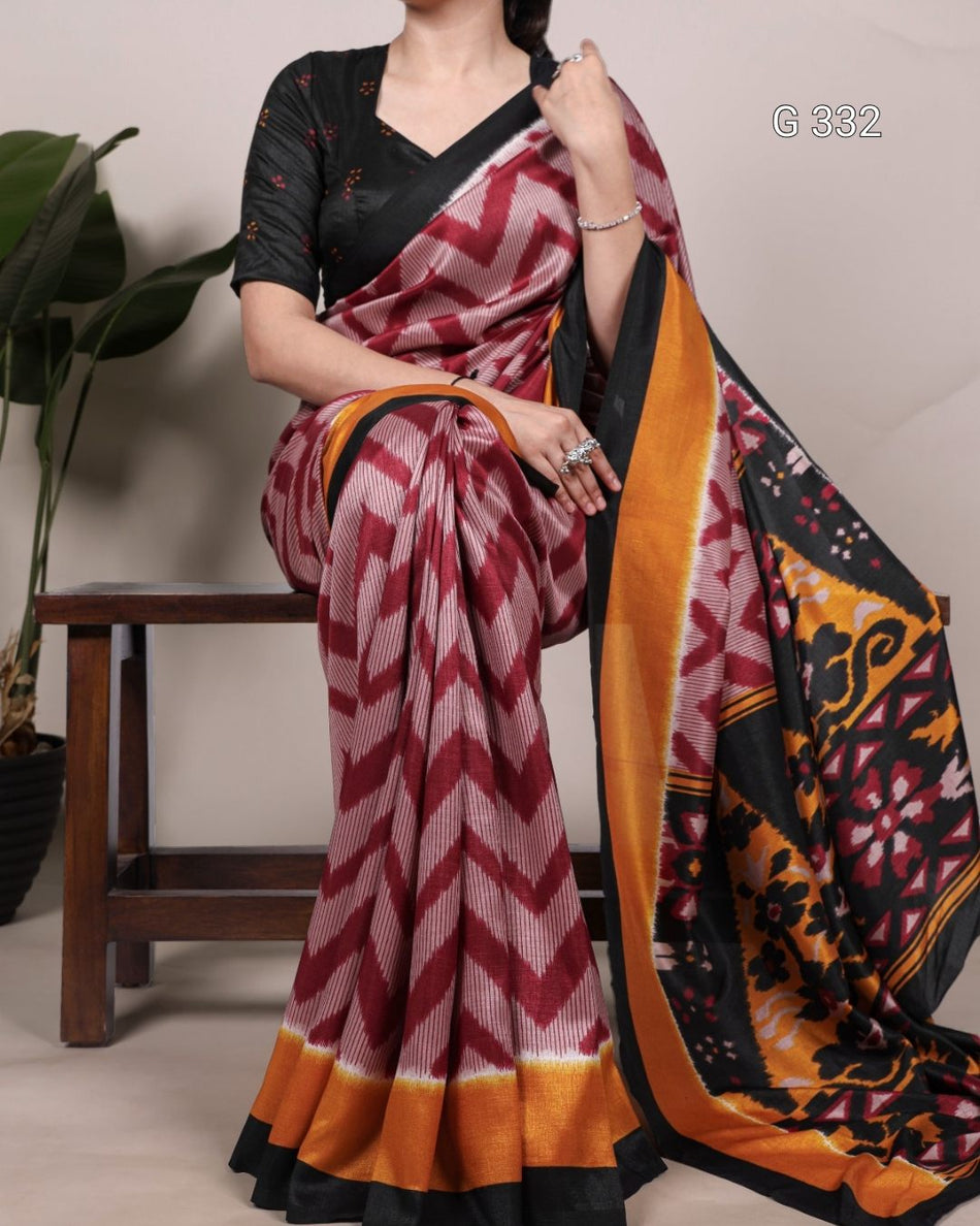 Tasar Silk Saree with Printed Design – G 332 Mehndi