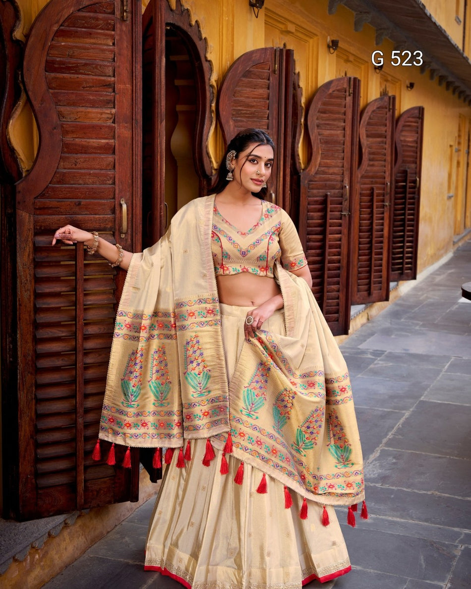 Paithani Style Lehenga with Golden Zari Weaving - G 523