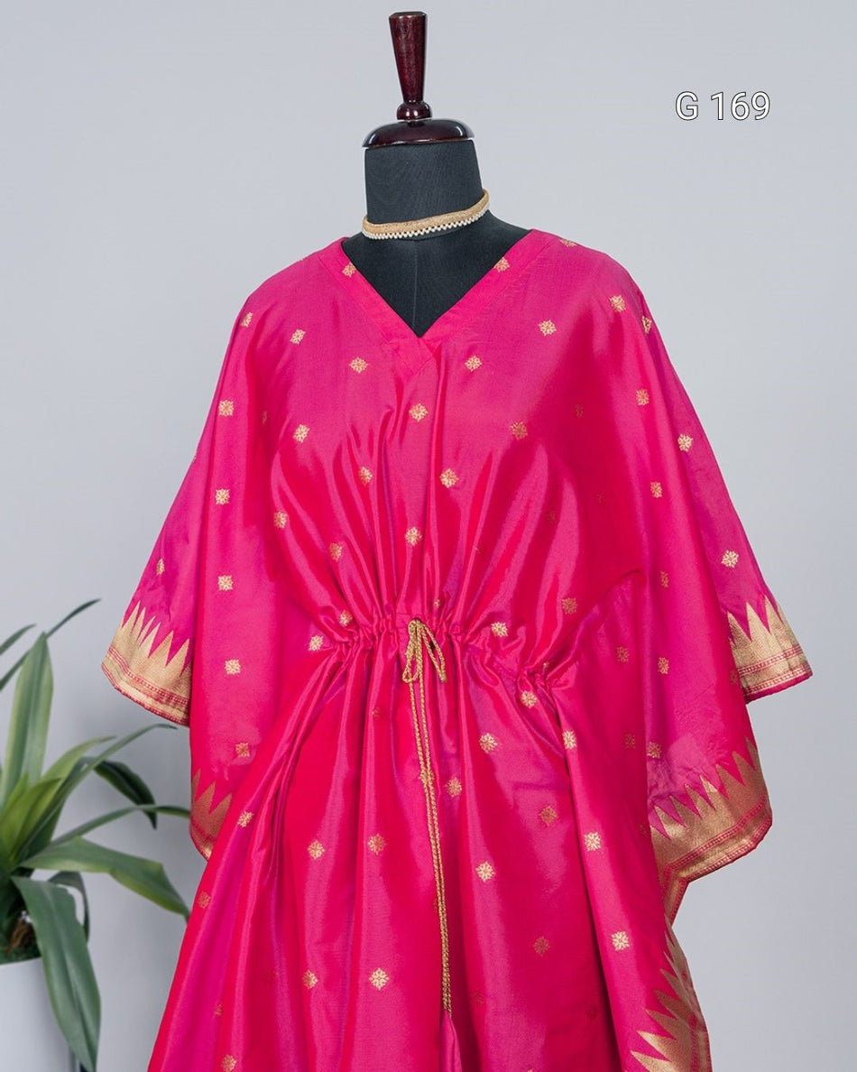 Pink Jacquard Paithani Kaftan with Zari Weaving Work & Lace Border – G 169 Pink