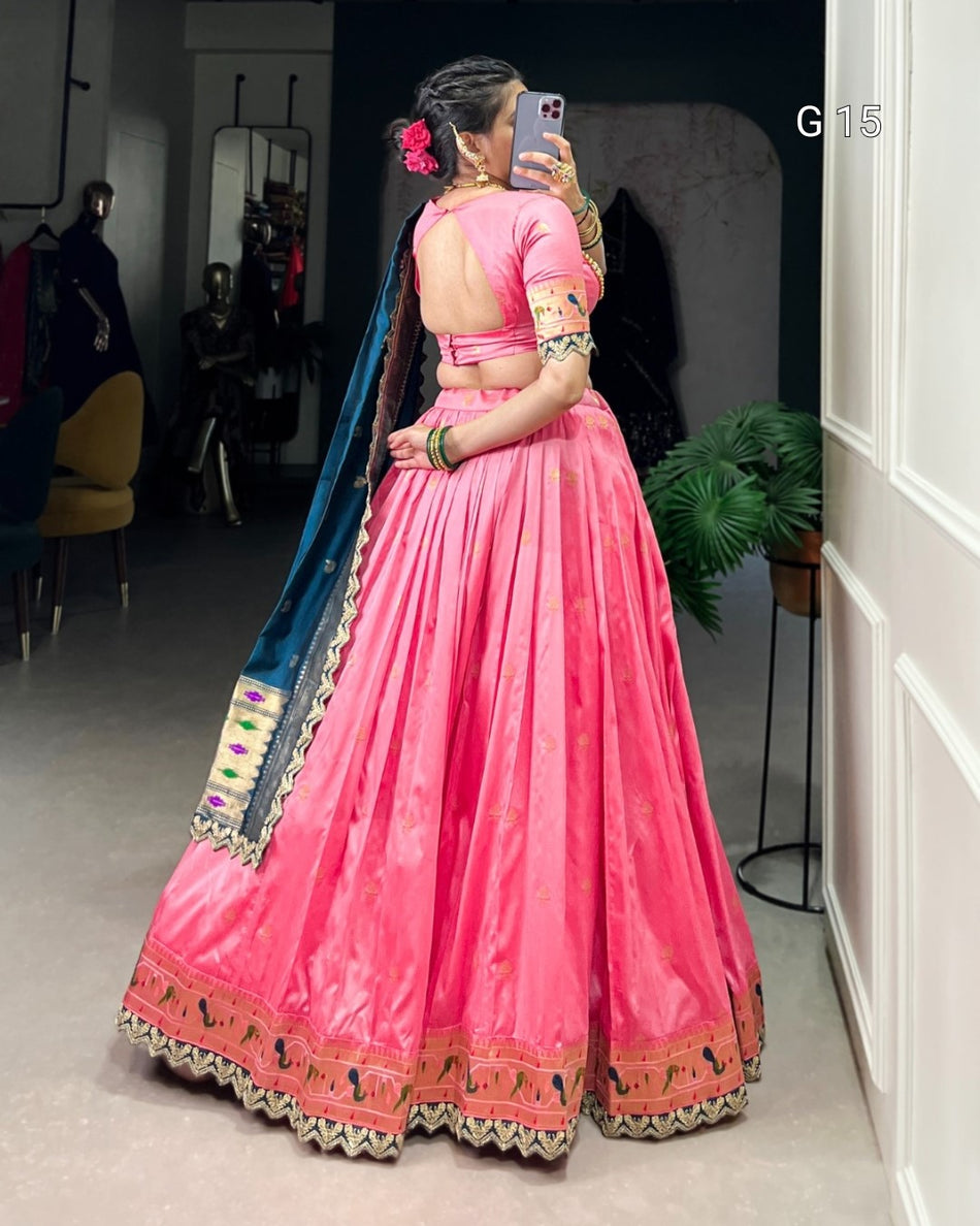 Light Pink Jacquard Silk Lehenga with Zari Weaving & Sequins Work – G 15 Light Pink