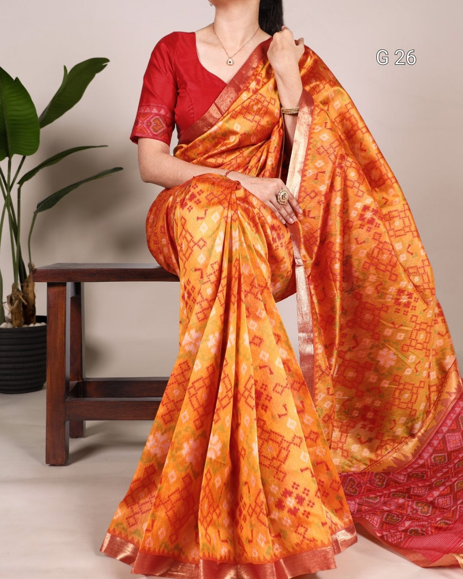 Patola Print Jacquard Silk Saree with Zari Weaving – G 26