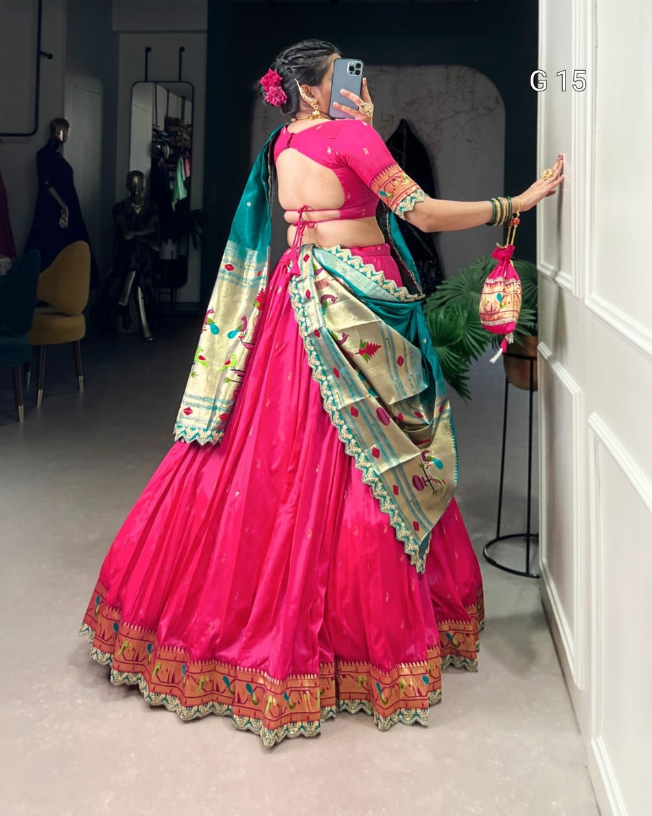 Pink Jacquard Silk Lehenga with Zari Weaving & Sequins Work – G 15 Pink