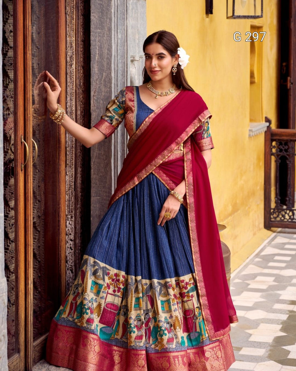 Kalamkari Printed Poly Chanderi Lehenga with Zari Weaving Work – G 297
