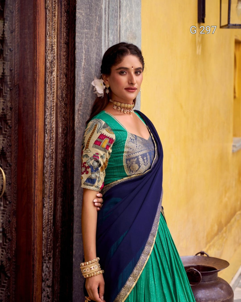 Kalamkari Printed Poly Chanderi Lehenga with Zari Weaving Work – G 297