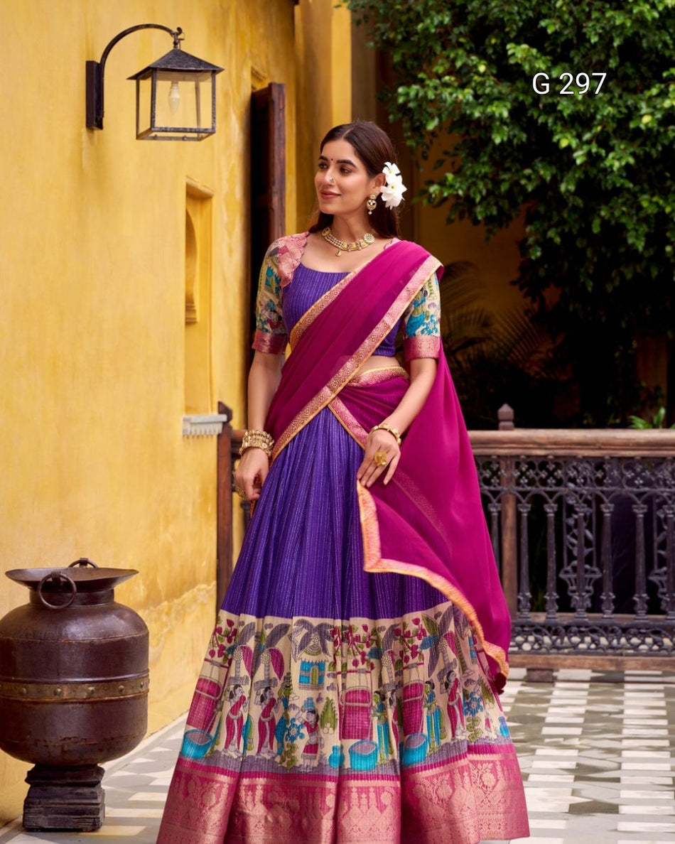 Kalamkari Printed Poly Chanderi Lehenga with Zari Weaving Work – G 297