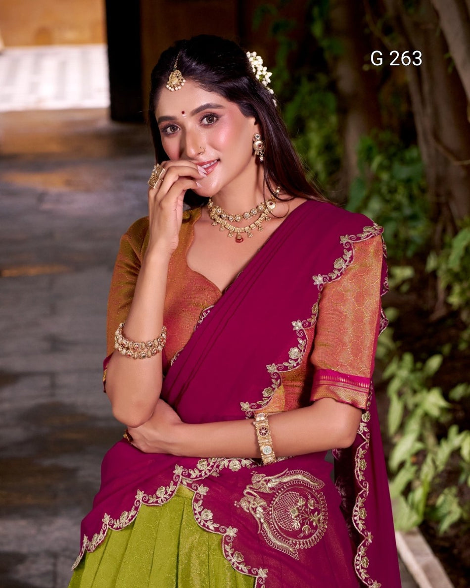 Kanchipuram Zari Work Lehenga with Sequins Dupatta – G 263 Rani Pink