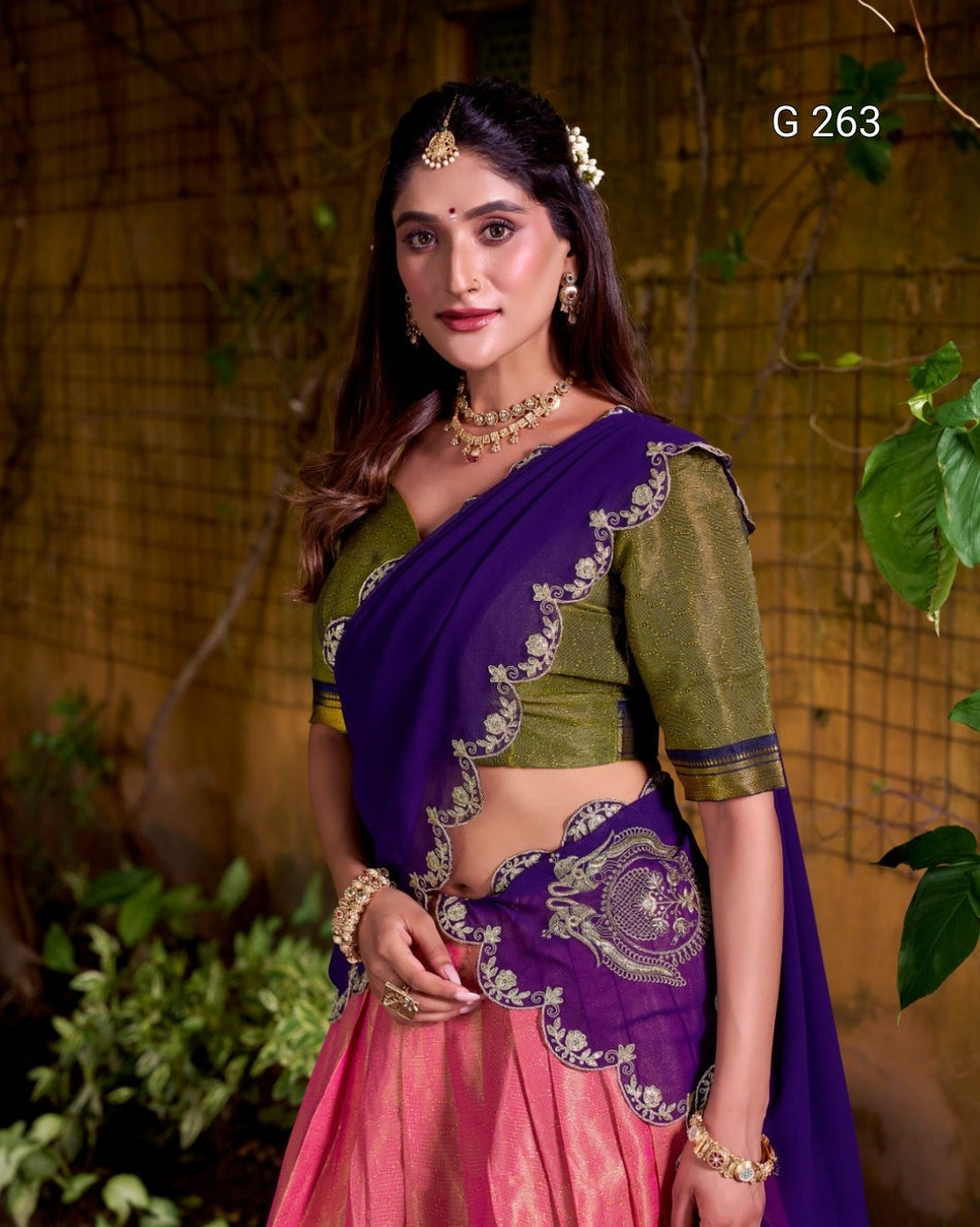 Kanchipuram Zari Work Lehenga with Sequins Dupatta – G 263 Purple